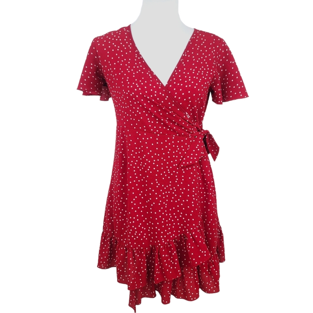 Red Polka Dot Dress Women Small White Wrap Short Mini Skater ALine Summer Preppy
